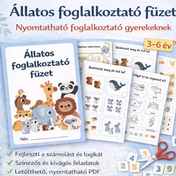 Állatos foglalkoztató füzet – Játékos tanulás gyerekeknek
