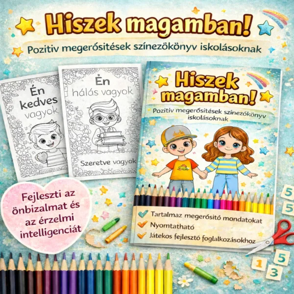 Hiszek magamban! – Pozitív megerősítések színezőkönyv iskolásoknak